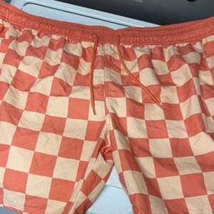 MAD Engine Orange and Cream Checkered Board Shorts